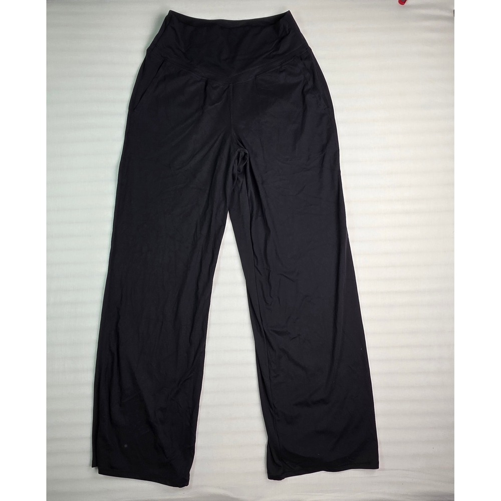Halara Womens Black High Waisted Crossover Wide Leg Yoga Pants with Pockets M